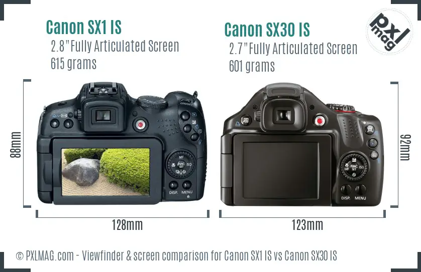 Canon SX1 IS vs Canon SX30 IS Screen and Viewfinder comparison