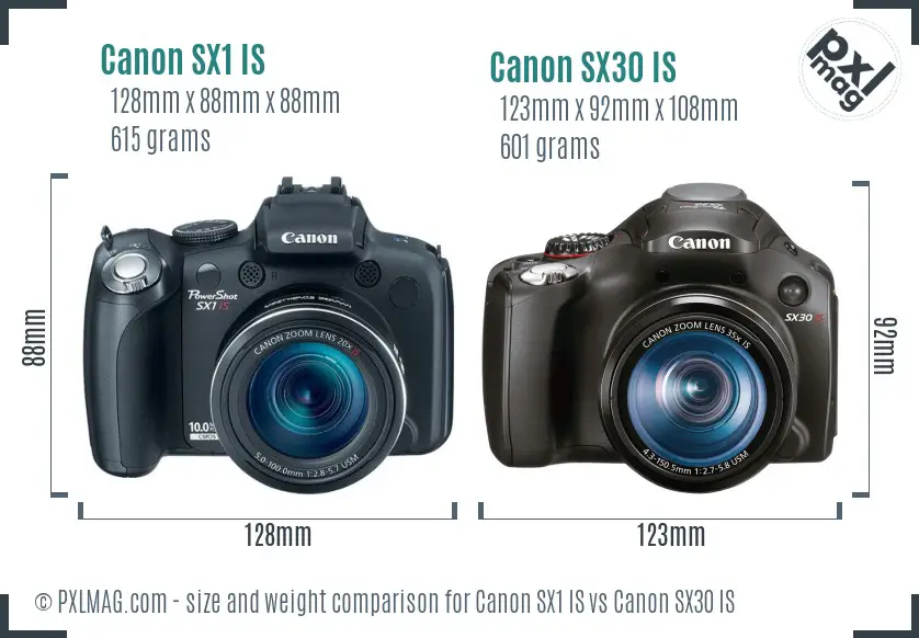 Canon SX1 IS vs Canon SX30 IS size comparison