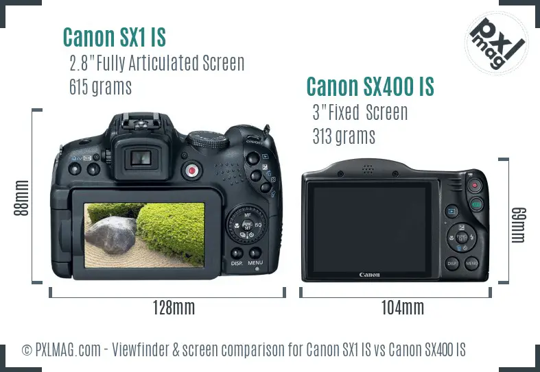 Canon SX1 IS vs Canon SX400 IS Screen and Viewfinder comparison