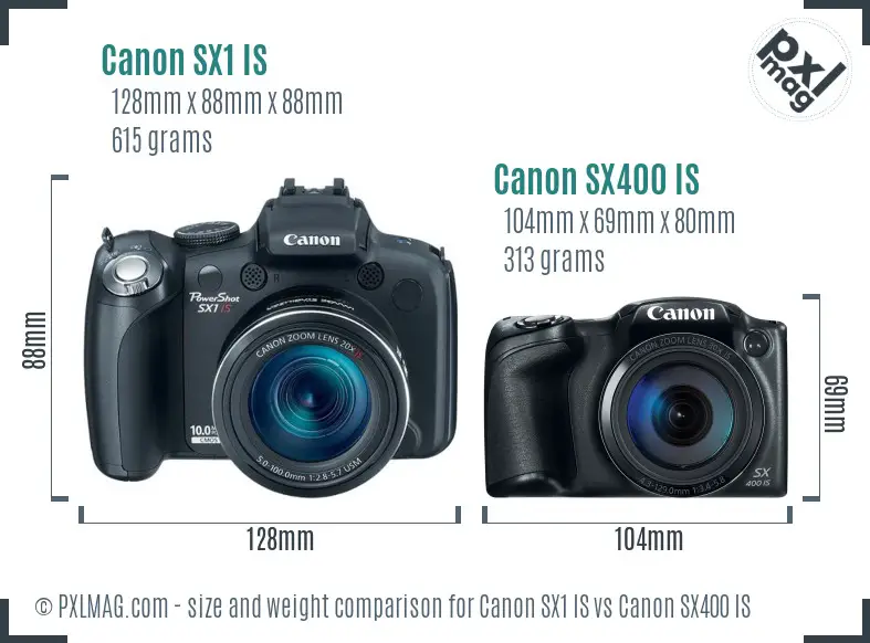 Canon SX1 IS vs Canon SX400 IS size comparison