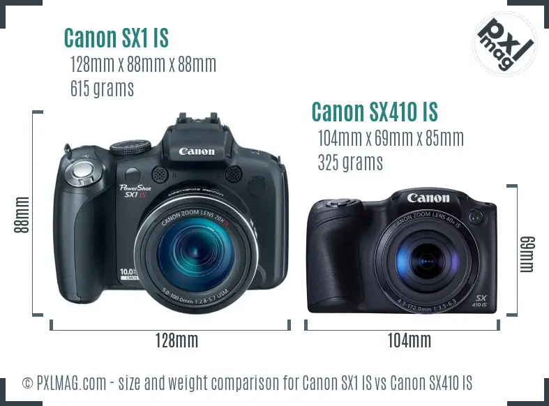 Canon SX1 IS vs Canon SX410 IS size comparison