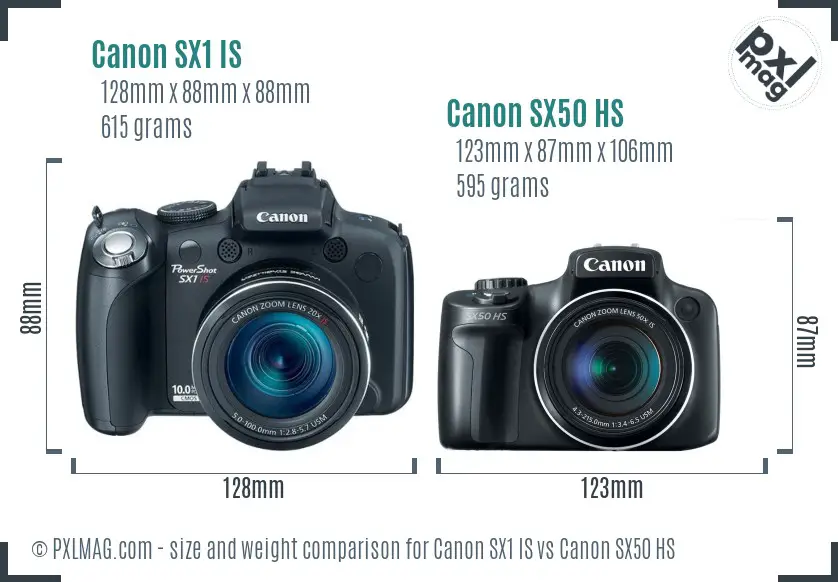 Canon SX1 IS vs Canon SX50 HS size comparison