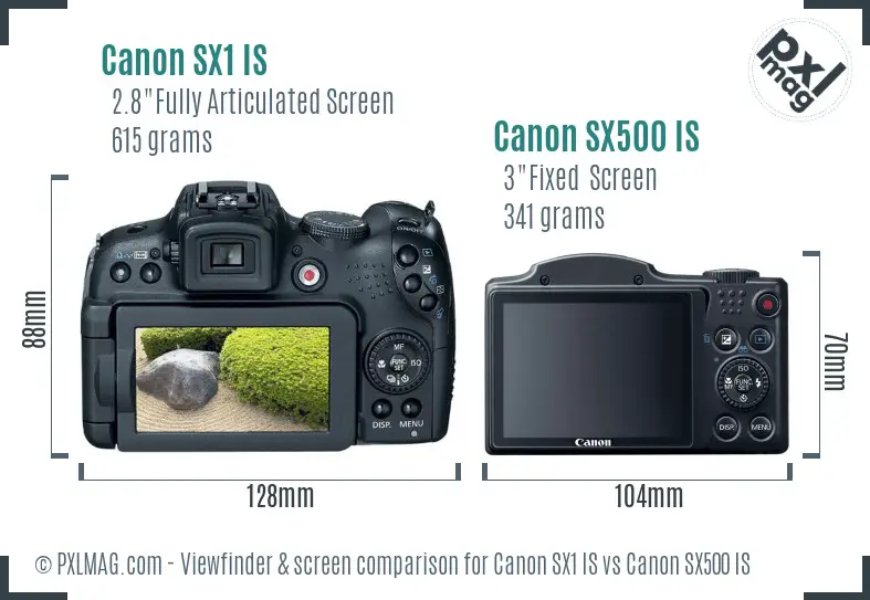 Canon SX1 IS vs Canon SX500 IS Screen and Viewfinder comparison