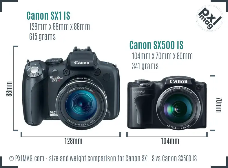 Canon SX1 IS vs Canon SX500 IS size comparison