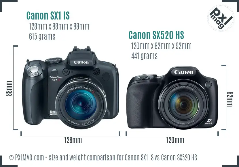 Canon SX1 IS vs Canon SX520 HS size comparison