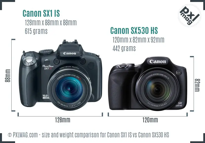 Canon SX1 IS vs Canon SX530 HS size comparison