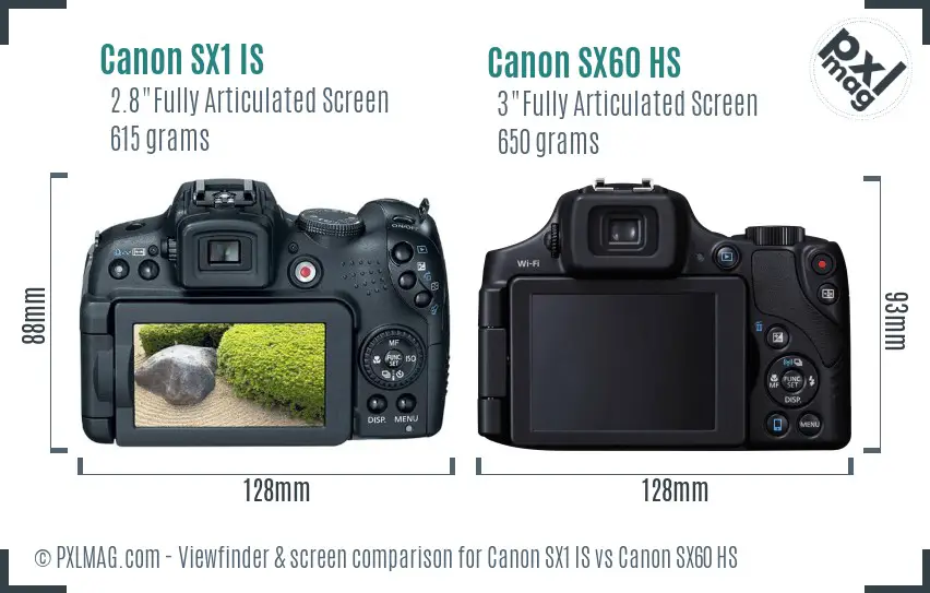 Canon SX1 IS vs Canon SX60 HS Screen and Viewfinder comparison
