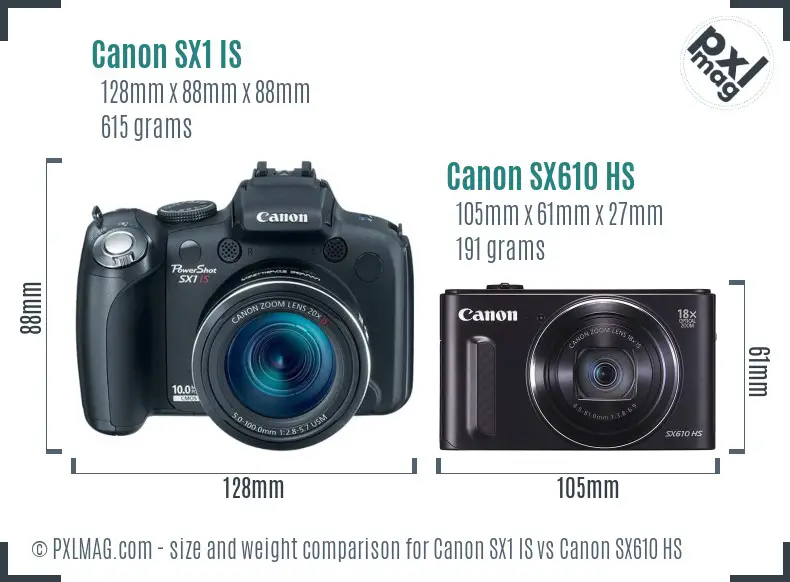 Canon SX1 IS vs Canon SX610 HS size comparison