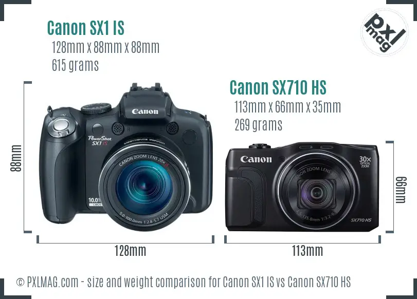 Canon SX1 IS vs Canon SX710 HS size comparison