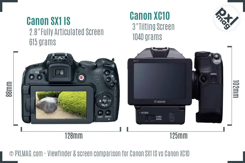 Canon SX1 IS vs Canon XC10 Screen and Viewfinder comparison