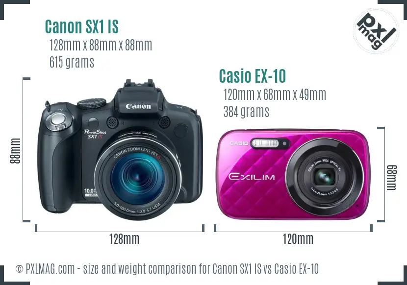 Canon SX1 IS vs Casio EX-10 size comparison