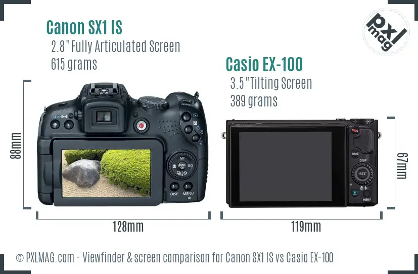 Canon SX1 IS vs Casio EX-100 Screen and Viewfinder comparison