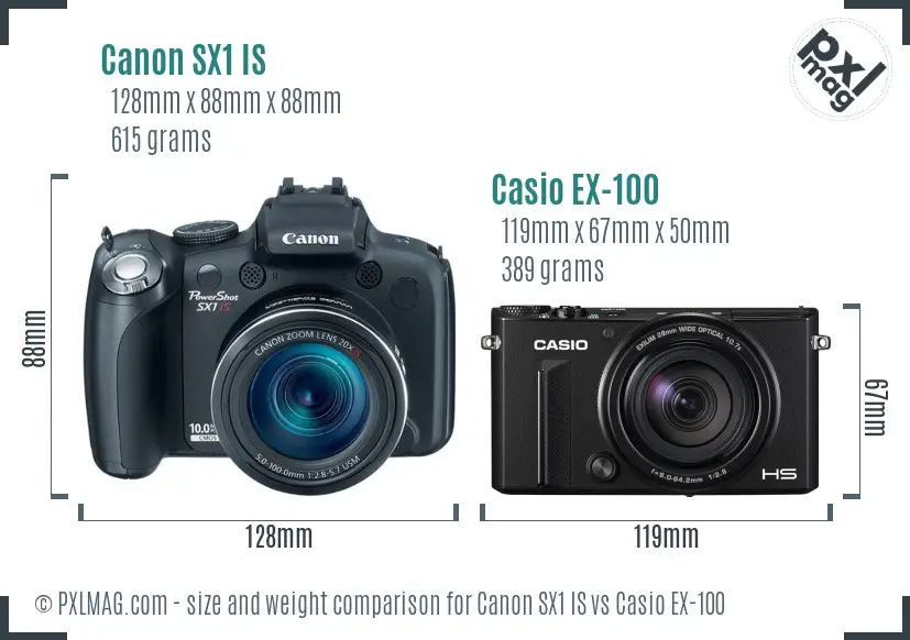 Canon SX1 IS vs Casio EX-100 size comparison