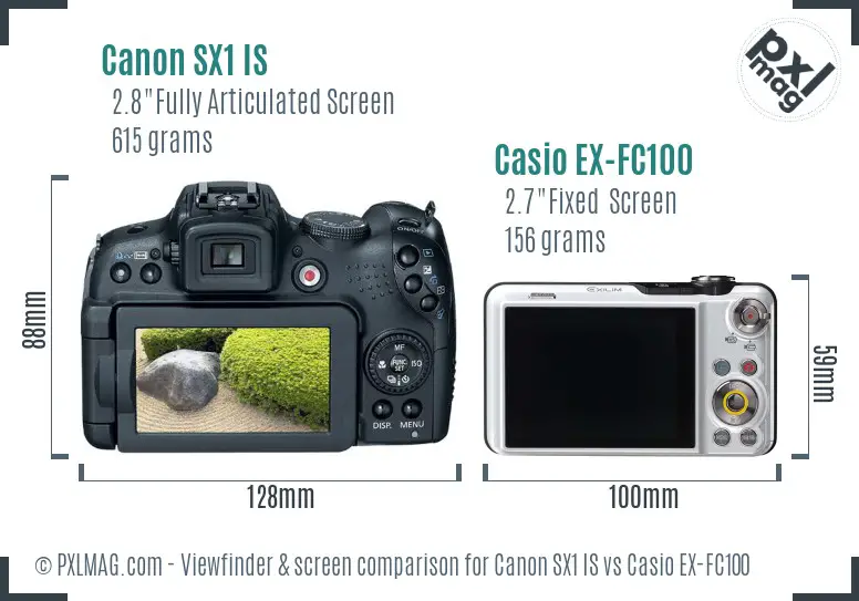 Canon SX1 IS vs Casio EX-FC100 Screen and Viewfinder comparison