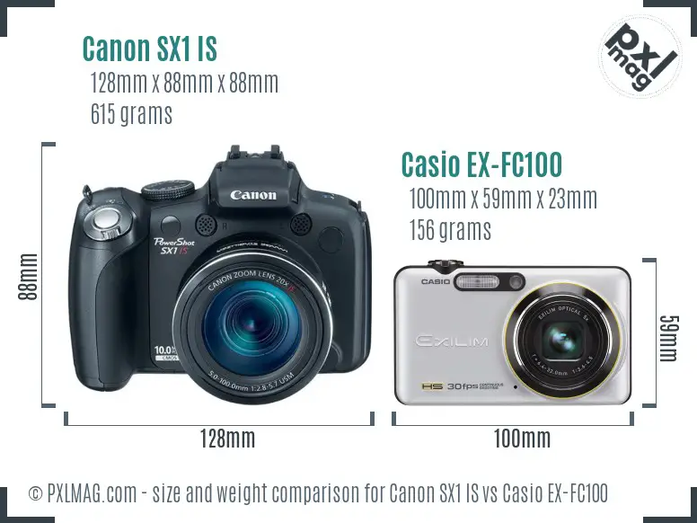 Canon SX1 IS vs Casio EX-FC100 size comparison