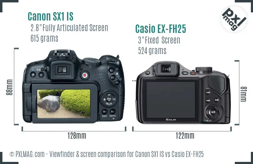 Canon SX1 IS vs Casio EX-FH25 Screen and Viewfinder comparison
