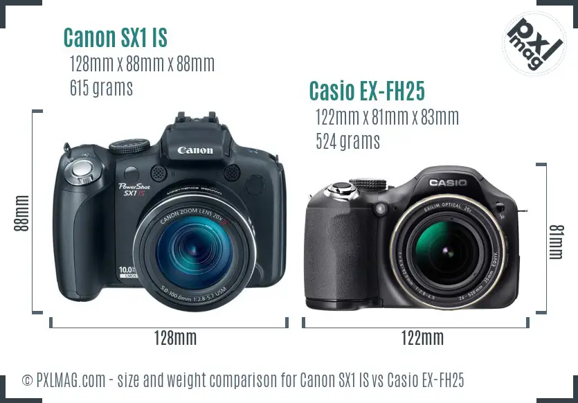Canon SX1 IS vs Casio EX-FH25 size comparison