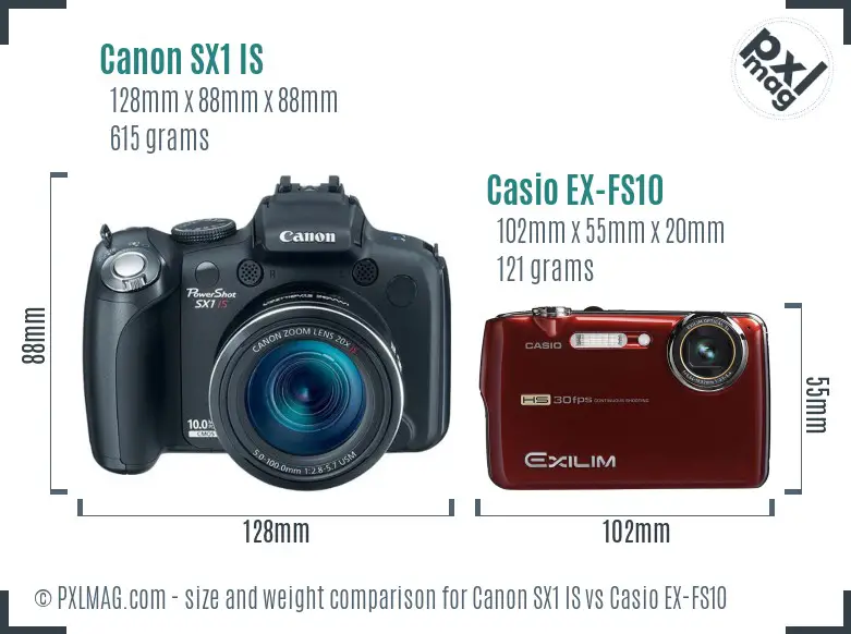 Canon SX1 IS vs Casio EX-FS10 size comparison