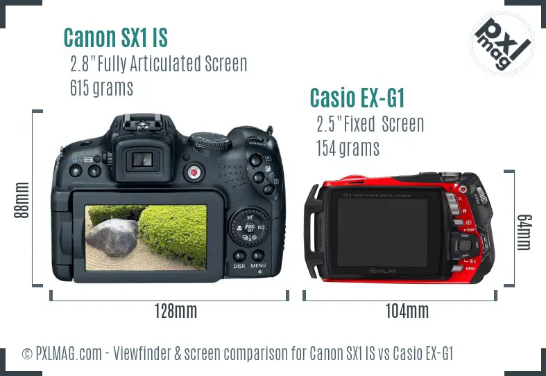 Canon SX1 IS vs Casio EX-G1 Screen and Viewfinder comparison