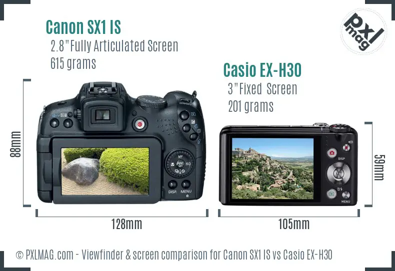 Canon SX1 IS vs Casio EX-H30 Screen and Viewfinder comparison
