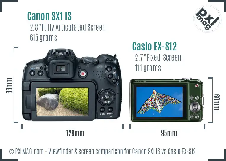Canon SX1 IS vs Casio EX-S12 Screen and Viewfinder comparison Canon SX1 IS vs Casio EX-S12 Screen and Viewfinder comparison
