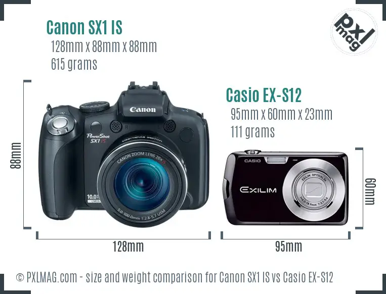 Canon SX1 IS vs Casio EX-S12 size comparison Canon SX1 IS vs Casio EX-S12 size comparison