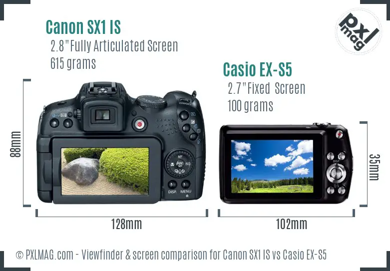 Canon SX1 IS vs Casio EX-S5 Screen and Viewfinder comparison