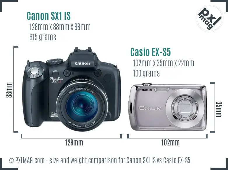 Canon SX1 IS vs Casio EX-S5 size comparison