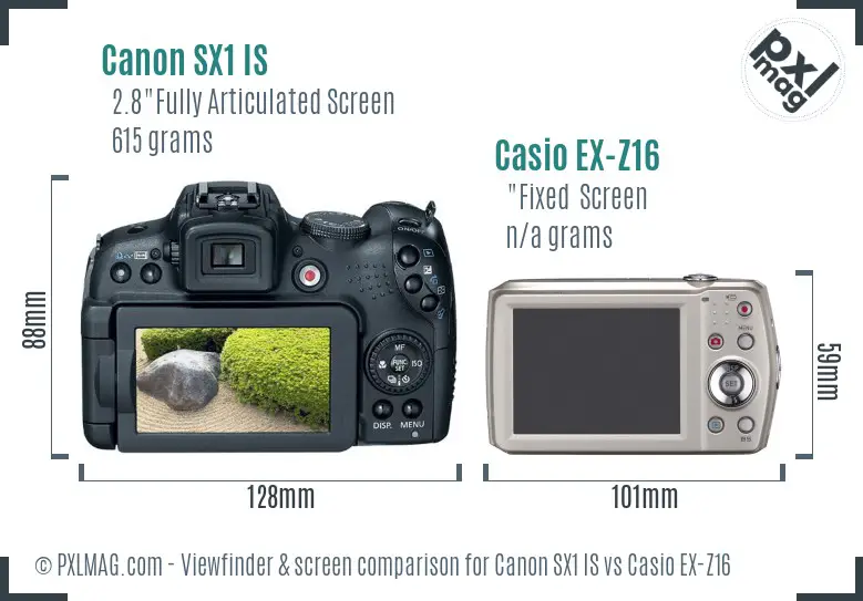 Canon SX1 IS vs Casio EX-Z16 Screen and Viewfinder comparison