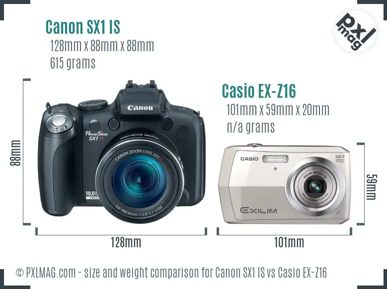 Canon SX1 IS vs Casio EX-Z16 size comparison