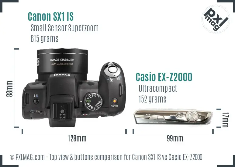 Canon SX1 IS vs Casio EX-Z2000 top view buttons comparison