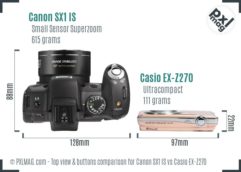 Canon SX1 IS vs Casio EX-Z270 top view buttons comparison