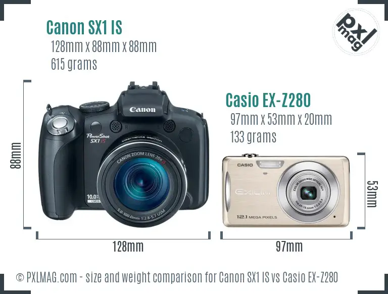 Canon SX1 IS vs Casio EX-Z280 size comparison