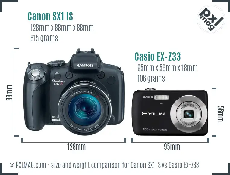 Canon SX1 IS vs Casio EX-Z33 size comparison