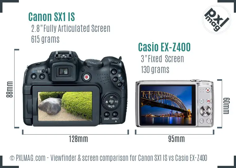 Canon SX1 IS vs Casio EX-Z400 Screen and Viewfinder comparison