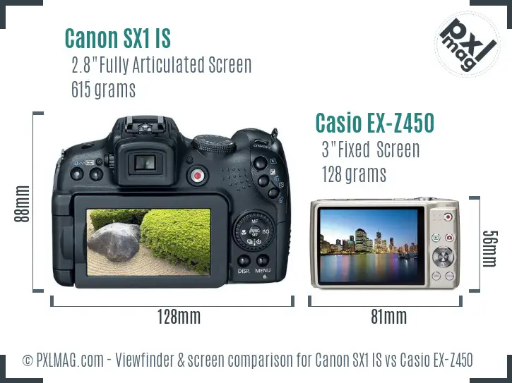 Canon SX1 IS vs Casio EX-Z450 Screen and Viewfinder comparison