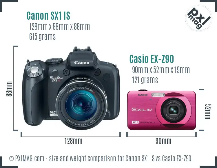 Canon SX1 IS vs Casio EX-Z90 size comparison