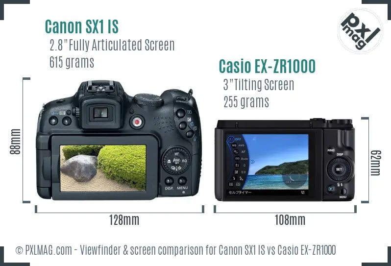 Canon SX1 IS vs Casio EX-ZR1000 Screen and Viewfinder comparison