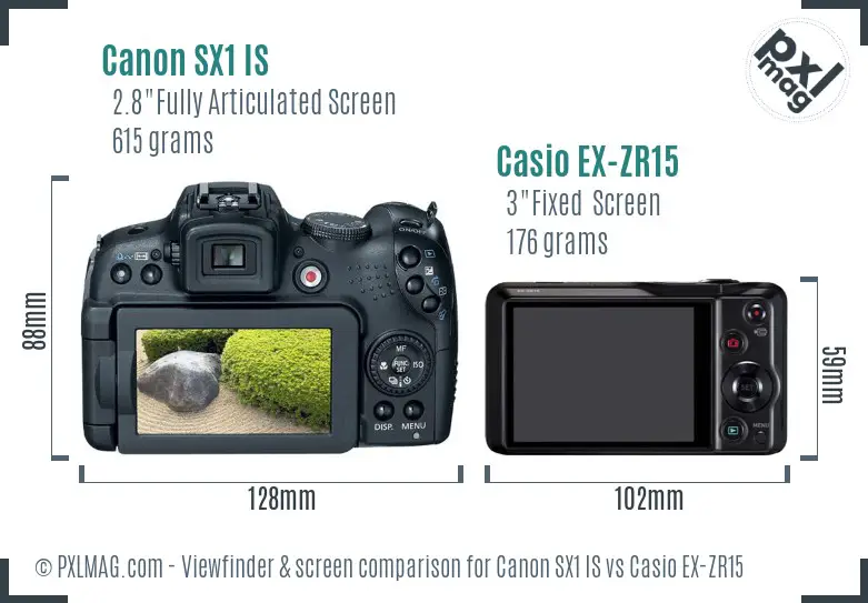 Canon SX1 IS vs Casio EX-ZR15 Screen and Viewfinder comparison