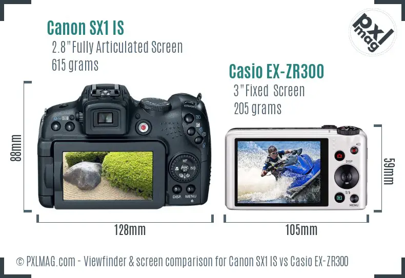 Canon SX1 IS vs Casio EX-ZR300 Screen and Viewfinder comparison