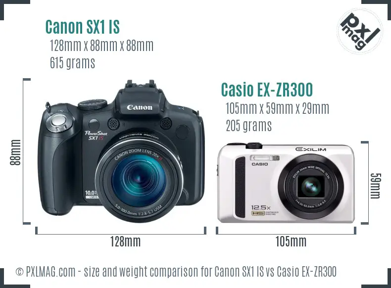 Canon SX1 IS vs Casio EX-ZR300 size comparison