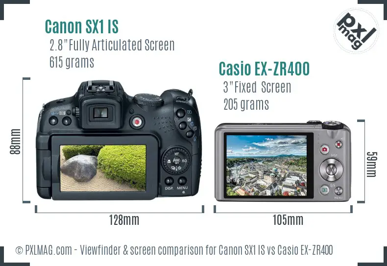 Canon SX1 IS vs Casio EX-ZR400 Screen and Viewfinder comparison