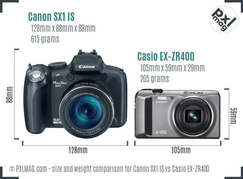 Canon SX1 IS vs Casio EX-ZR400 size comparison