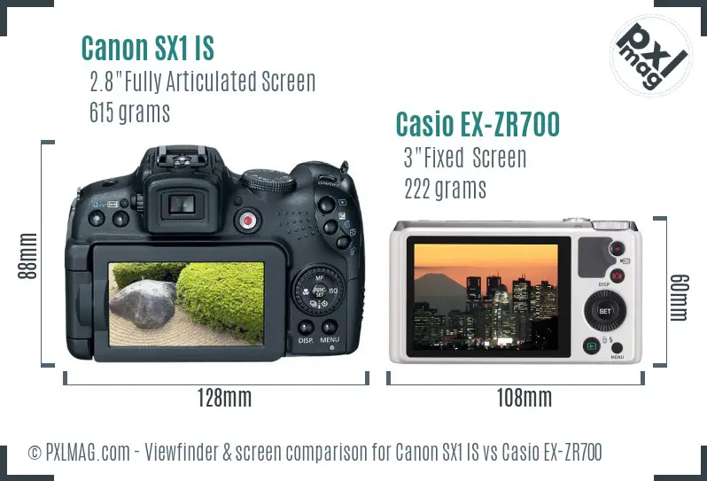 Canon SX1 IS vs Casio EX-ZR700 Screen and Viewfinder comparison
