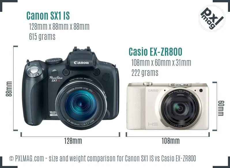 Canon SX1 IS vs Casio EX-ZR800 size comparison