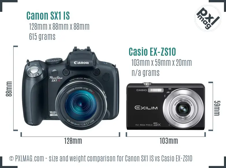 Canon SX1 IS vs Casio EX-ZS10 size comparison