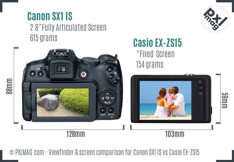 Canon SX1 IS vs Casio EX-ZS15 Screen and Viewfinder comparison