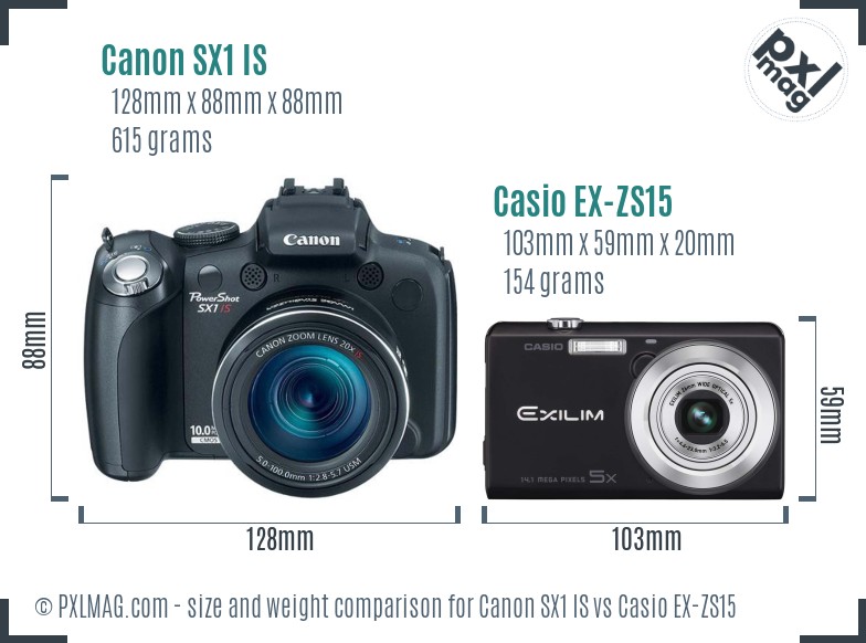 Canon SX1 IS vs Casio EX-ZS15 size comparison