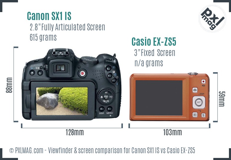 Canon SX1 IS vs Casio EX-ZS5 Screen and Viewfinder comparison