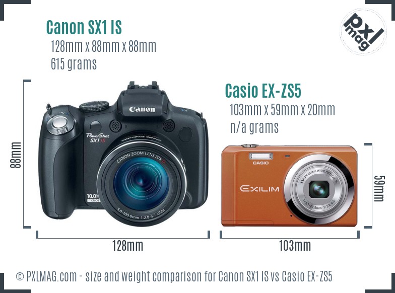 Canon SX1 IS vs Casio EX-ZS5 size comparison